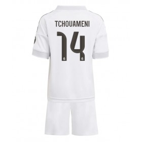 Fotballdrakt Barn Real Madrid Aurelien Tchouameni #14 Hjemmedraktsett 2025-26 Kortermet (+ Korte bukser)